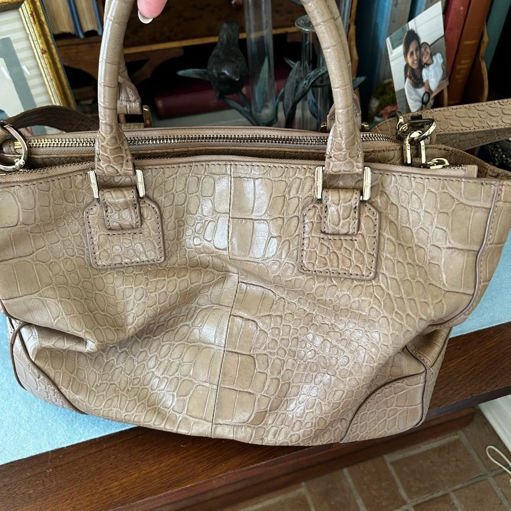 Tory Burch Brown Croc-Embossed Handbag